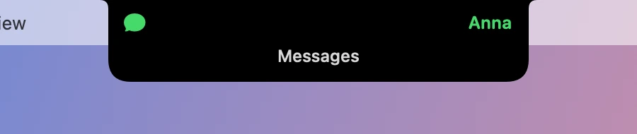 A message in the closed notch showing only the app and the sender.