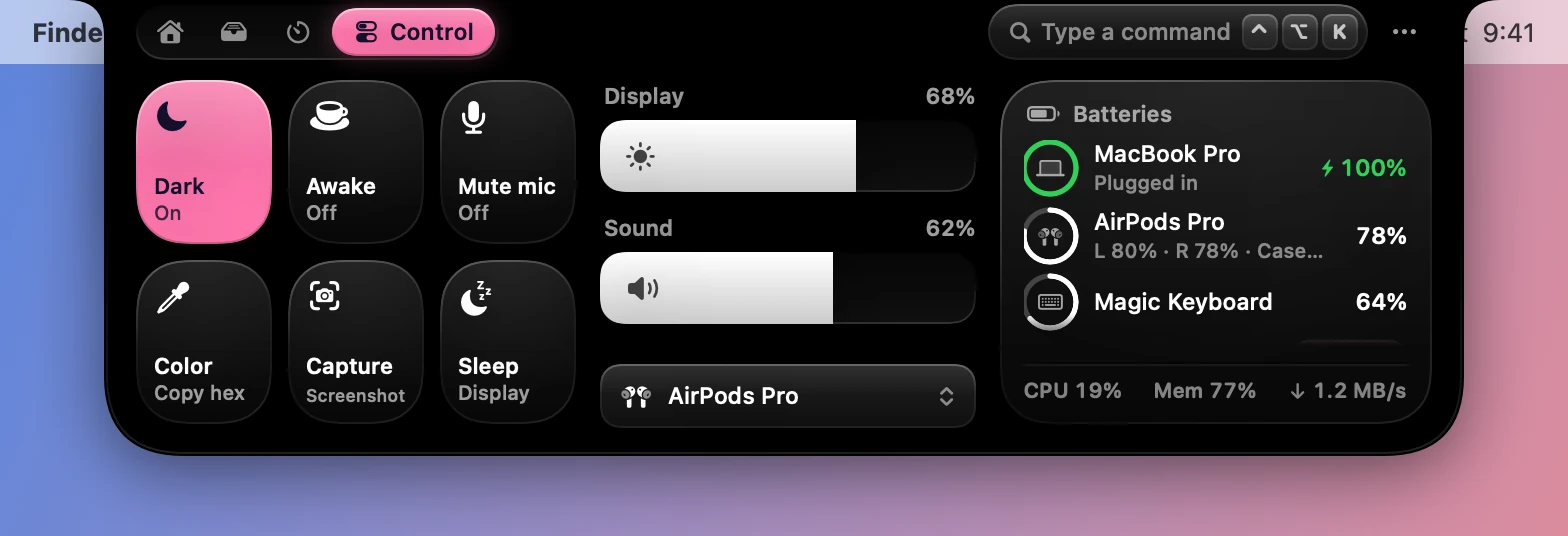 The Control tab in Pink, with round corners.
