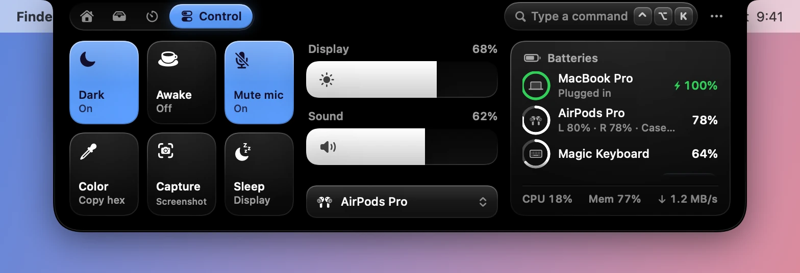 The Control tab in the Blue accent.