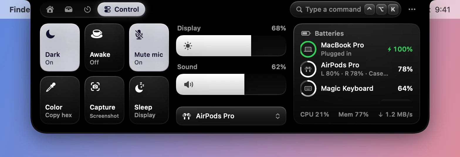 The Control tab in the Graphite accent.