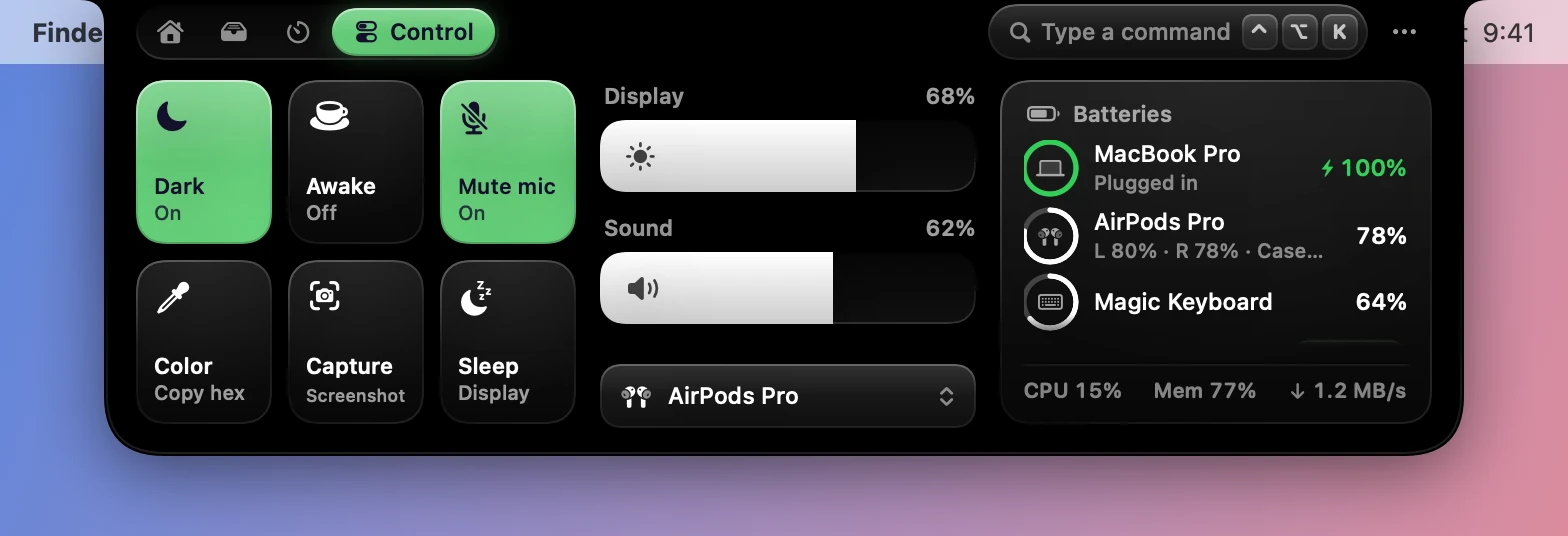 The Control tab in the Green accent.