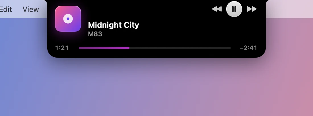 The glance on a track, with play and skip buttons.