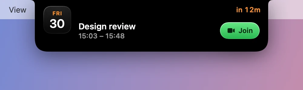 The glance on Design review, in 12 minutes, with a Join button.
