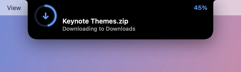 The glance on Keynote Themes.zip, 45% downloaded.