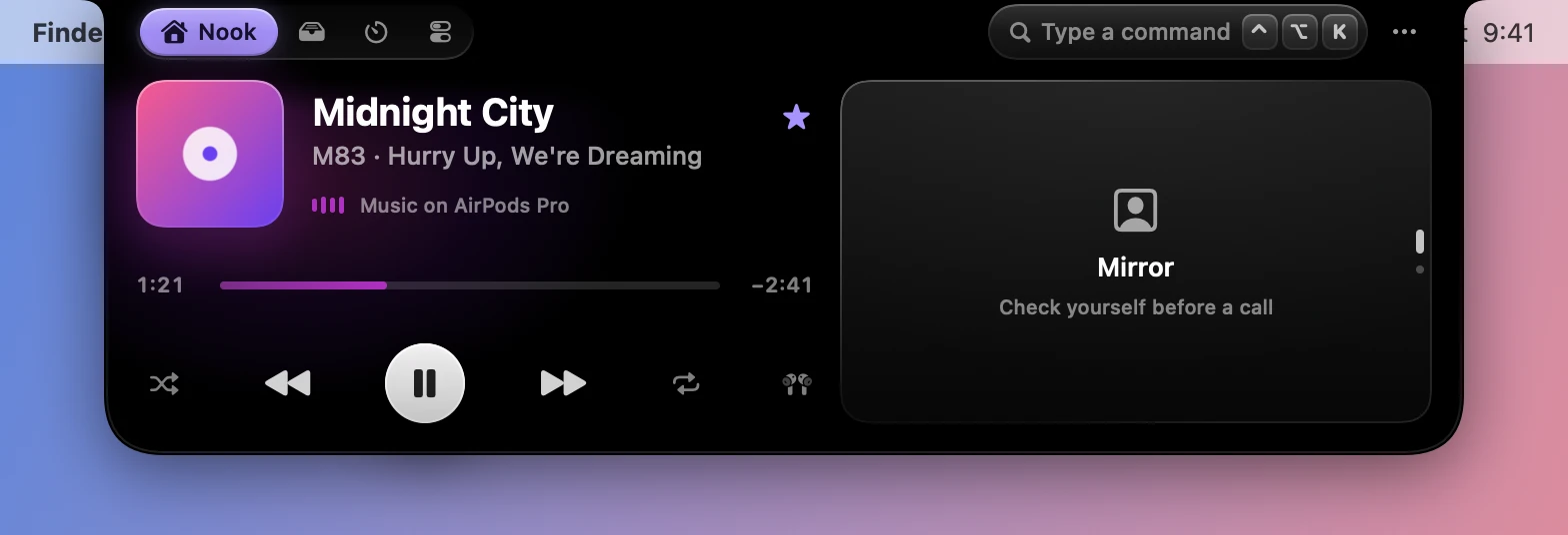 The Nook with the Mirror widget, inviting you to check yourself before a call.